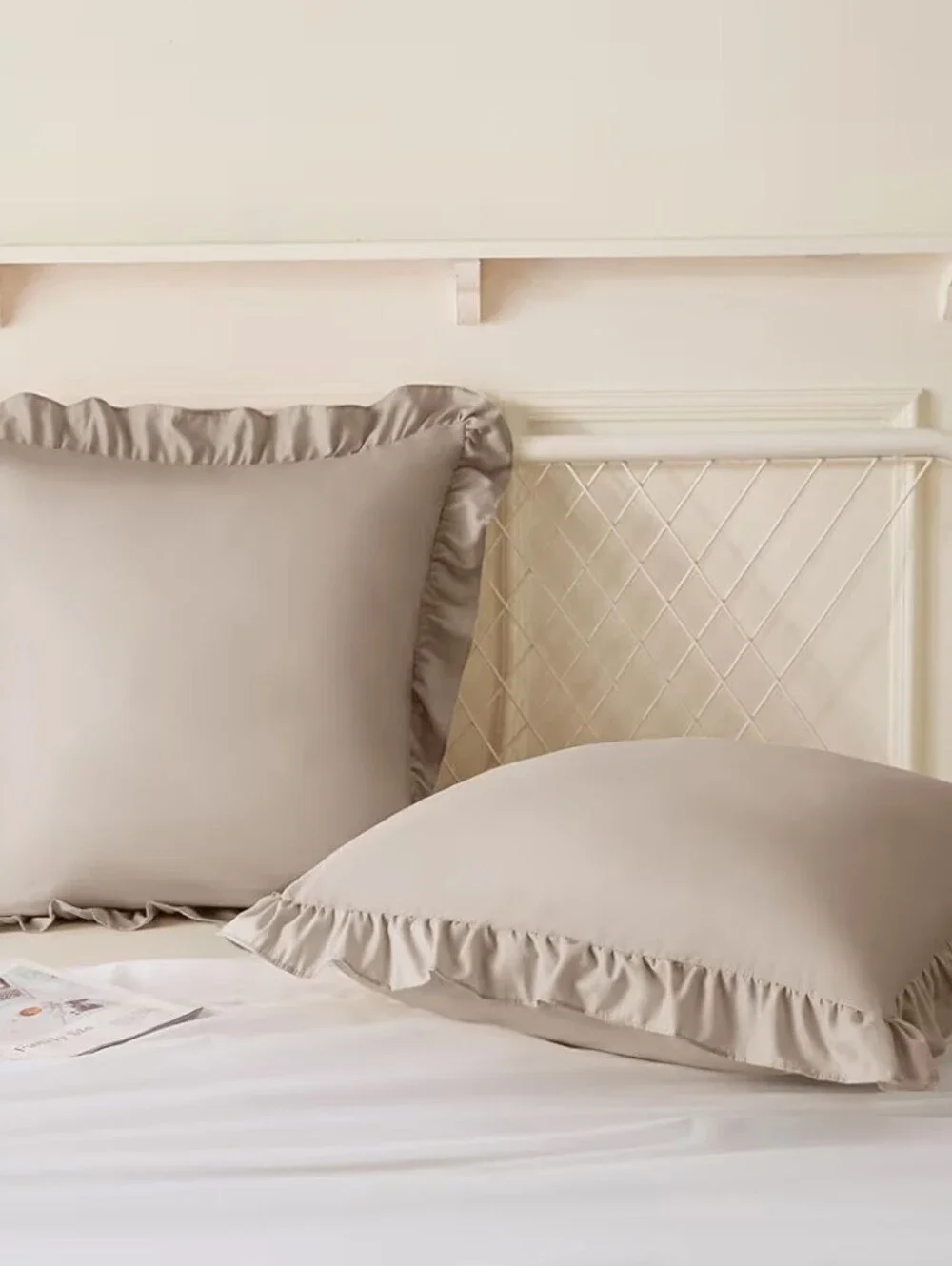 Set Of 2 Ruffled Decorative Pillow Shams in Taupe - Soft Neutral Accent 26 X 26